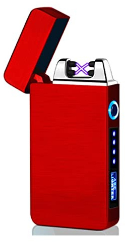 Affichage briquet rechargeable, extérieur coupe-vent USB sans flamme impulsion Double arc briquet, cigarettes bougie cadeaux for hommes (Color : Rouge)