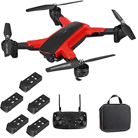 Drönare med kamera för vuxna, 4K HD, dubbla kameror GPS Smart Return RC Quadcopter Auto Return Follow Me Waypoint Fly Fast Point Surround Carrying Case (Red 5 BATTERIS)