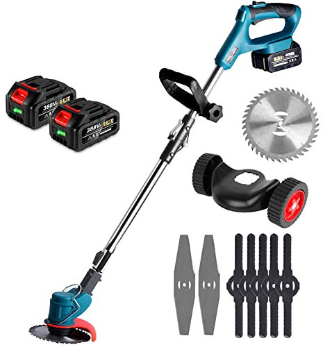 FURLOU Folding Electric Lawn Mower, Walk-Behind Lawn Mower For Small Gardens, 3 in 1 Cordless Grass Trimmer with Dual Wheel Assist and LED Power Display, for Garden Lawn Repair and Maintenance