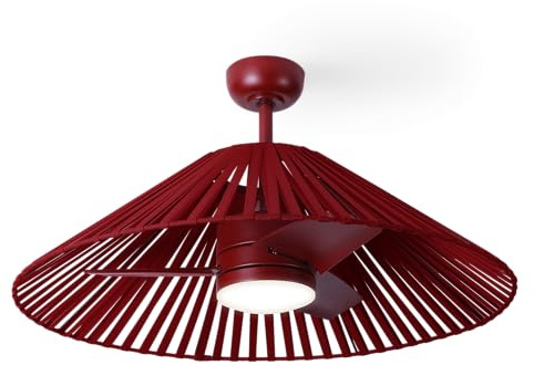 Sulion - Ventilador de Techo TERRA Burdeos con Luz LED CCT Regulable | Motor DC Silencioso con 6 Velocidades, Temporizador y Mando a Distancia | IP44
