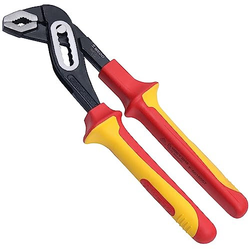 WEDO Tongue-and-Groove pliers 10 Insulated, VDE 1000V Slip Joint Pliers, curved jaw Groove Joint Pliers, Water Pump Pliers with Chrome Vanadium Steel Body and Dual Material Anti-Slip Handles
