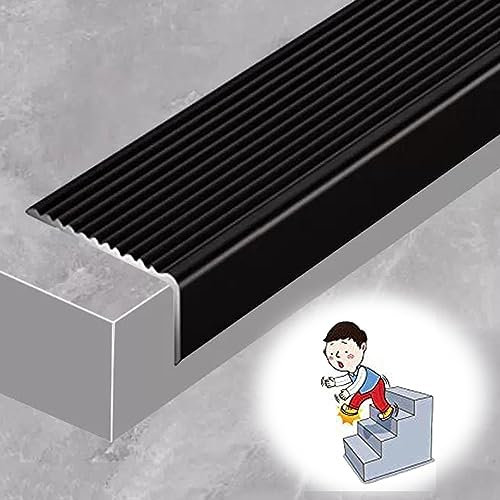 COKYIS Aluminium Treppenprofil Treppenkantenprofil, Breite 10cm, Anti-Rutsch Treppenleiste Stufenkantenprofil L-Form, Selbstklebende Winkelprofile Für Laminat (Color : Black, Size : W-3cm*H-2cm)