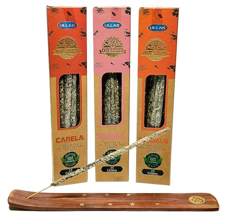 Pack 3 Unidades Incienso Natural Organico Ullas + 1 Tablilla Aromasenses (Canela - Mirra - Sandalo)