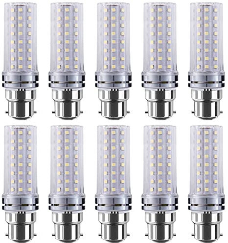 RYTM (10-Pack) LED Bulb,B22/B15 Double Contact Bayonet Base Corn Light Bulb,12 Watt 800LM,16 Watt 1000LM,20 Watt 1300LM,3000K 4000K 6000K Non-Dimmable AC 85V~265V (Daylight White 6000k B22)