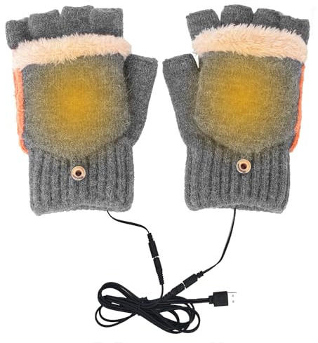 Guanti riscaldati USB per uomini e donne, guanti riscaldanti invernali su entrambi i lati, scaldamani senza dita completamente e mezzo riscaldati, per laptop, lavabili a maglia, regalo termico (grigio