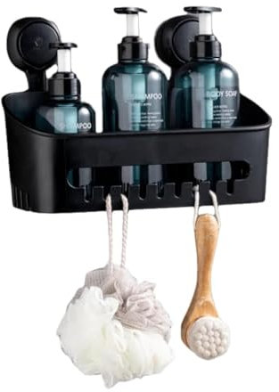 Zuvo Shower Caddy Suction Cup No Drill & Adhesive Shower Caddy Basket - Best Shower Organizer in Bathroom Accessories for Soap, Shampoo, Toothbrush, Black