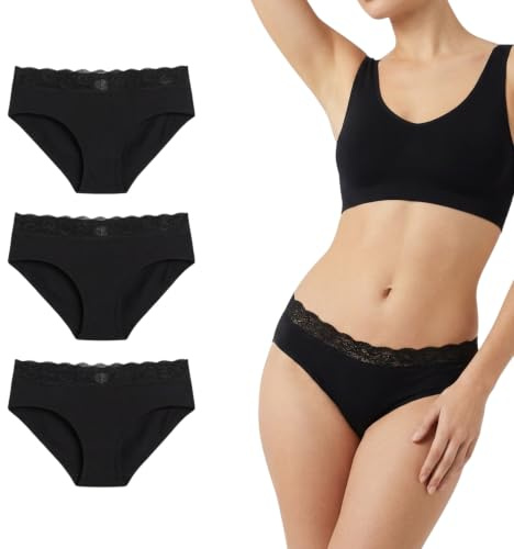 FLADY Periodenhose, starker Durchfluss, Inkontinenz-Hose, Damenunterwäsche, Schwangerschaftsunterwäsche, Periodenunterwäsche, Hose für Damen, hohe Taille, 3 Stück, Schwarz , M