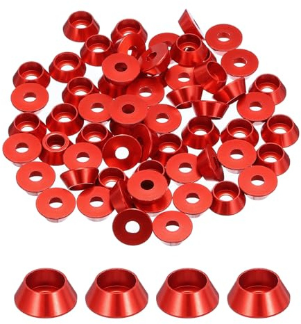 QUARKZMAN Lot de 60 Rondelles Coniques M4 Rouge Foncé | Rondelles de Tête de Goupille en Aluminium Anodisé pour Vis RC/FPV/PC/Drone/Pièces de Modèles d'Accessoires Mécaniques