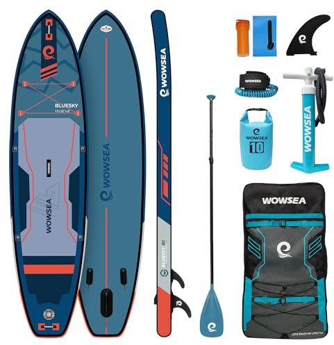 WOWSEA Premium Aufblasbare Paddle Boards, langlebiges und stabiles Yoga Paddle Board, Freizeit & Fitness SUP Board mit Zubehör-Kit, schöne Wahl für Wasserunterricht und Anfänger (Blau Orange)
