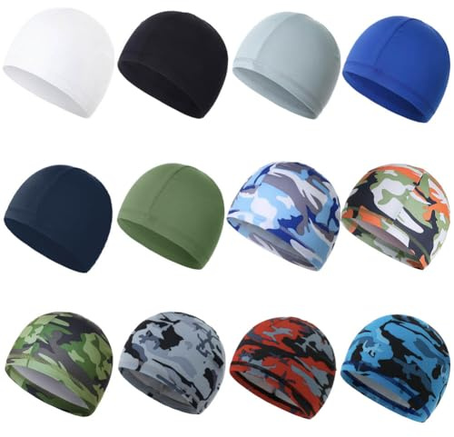 12 Pieces Cooling Skull Caps for Women Men Cycling Running Sports Beanie Hat Helmet Liner Sweat Wicking Cap Head Wraps