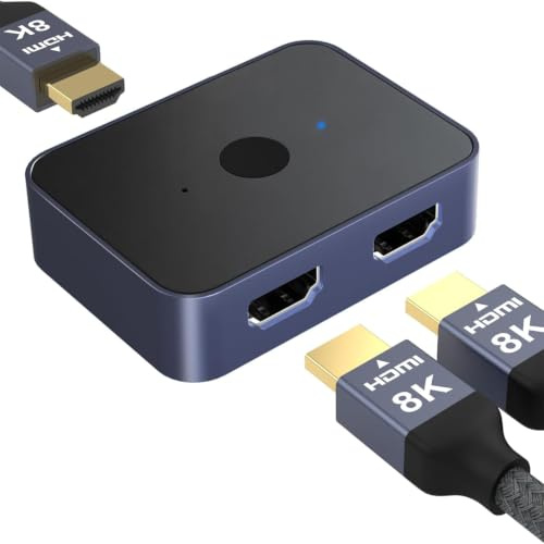 HDMI Switch 8K@60Hz 4K@120Hz, Switch 2 in 1 Out, HDMI 2.1 Umschalter Unterstützt 8K@60Hz, HDCP 2.2/2.3, 48Gbps, 3D, HDR, für HDTV/Monitor/Portables/PS5/Xbox