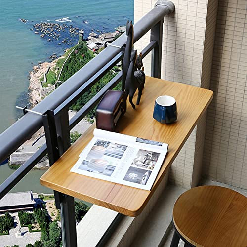 Balkon-Klappdeck für Terrasse, Garten, Balkon, Balkontisch, höhenverstellbar, Massivholz-Balkontisch, Hängetisch, Balkongeländer (Farbe: schwarzer Ständer, Größe: 120 x 35 cm)