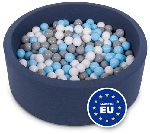 Selonis Soft Ball Pit Pool 90X30cm/200 Balls Round For Baby Toddler Foam, Dark Blue: White/Grey/Babyblue