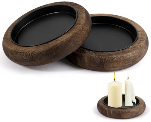 Kerzenteller, 2 Stück Holz Kerzenhalter für Stumpenkerzen, Kerzenuntersetzer Tablett, 8 cm Durchmesser Runde Untersetzer für Kerzen, Wood Candle Holder für Taufkerzen