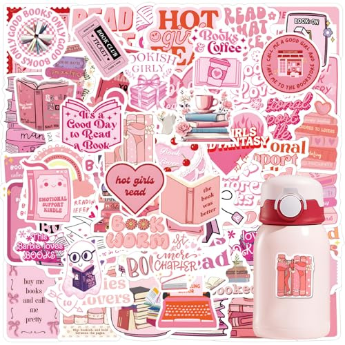 120Pcs Pink Book Stickers, Waterproof Bookish Aesthetic Decals for Kindle, Laptop, Scrapbook, Water Bottle, Journal, Skateboard - Cute Pink Stickers for Children, Teens, Adults