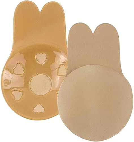 FYHJNC Stick On Bra Push Up, Self Adhesive Silicone Bra Strapless Backless, Rabbit Ear Lift Nipple Covers, Reusable Invisible Bra for Backless Dresses, A/B Cup