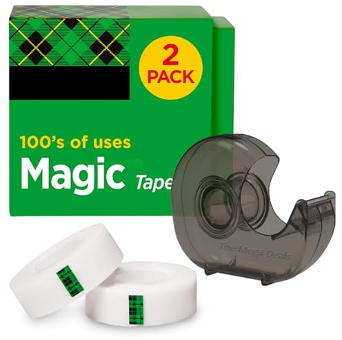 2 Rolls Invisible Tape with Refillable Tape Dispenser, Writable Tape Refills for Dispenser, 3/4 x 1296 Inches, Matte Gift Wrapping Tape for Home, Office, School