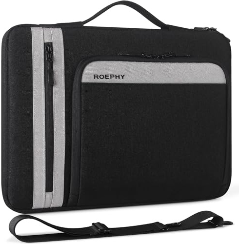 ROEPHY 16 Inch Laptop Bag with Strap, Messenger Shoulder Protective Case Sleeve for MacBook Pro 16/ Dell/HP Pavilion Envy/Lenovo ThinkPad IdeaPad/ASUS Vivobook, Black + Grey
