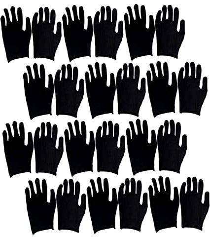 SOLUSTRE 12pares Guantes De Trabajo De Algodón Negro Para Hombre Caja Protección Gruesa y Cómoda Talla Fina Para Seguridad Laboral y Jardinería