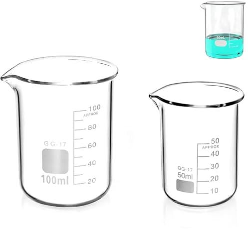 2 Pcs Graduated Borosilicate Glass Beaker 50ml 100ml Glass Measuring Beaker Set for Science Lab Kitchen