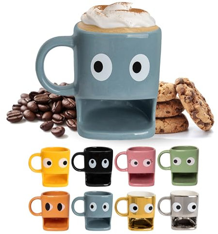 FISURA – Originelle Tasse zum Verschenken “Augen”. Blaue Tasse mit Keksfach. Keramiktasse mit Platz für Kekse. Fassungsvermögen 240 ml, originelle Geschenkidee.