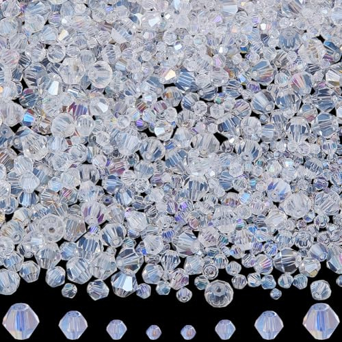 SOFPLATE 1300Pcs Bicone AB Crystal Beads Assorted 3mm, 4mm, 6mm, 8mm Glass Beads for Jewelry Making, DIY Crafts
