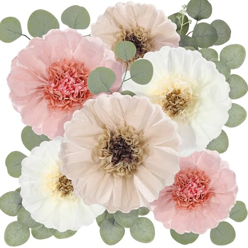 Lincia Riesige Papierblumen und künstliche Eukalyptusblätter, große Papierblumen für Teepartys, Babypartys, Geburtstagspartys, Kinderzimmer, Hochzeit (elegante Farbe, 48,3 cm/30,5 cm)