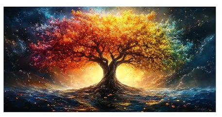 AMXBZC Moderne Salon Forêt Tableau Decoration Murale, Arbre de vie coloré Chambre -Salle De Bain -Cuisine Bureau Prints - Plante Art Mural - 80x160cm Sans cadre(Jaune)