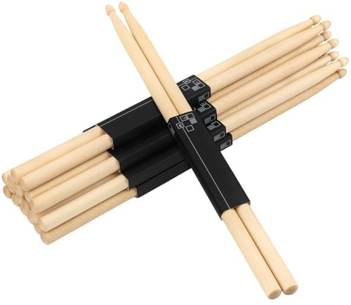 PUCSIQ 10 Paar Schlagzeug Sticks 5A, Schlagzeugsticks, Klassische Ahornholz Schlagzeugstöcke, Trommelstöcke Holz Drumsticks für Anfänger, Rock Band, Percussion Musikinstrument