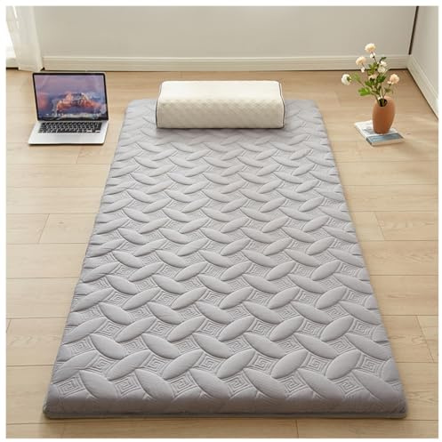 Futon-Matratze – leichte, faltbare Bodenbettunterlage mit dicker Kissenstütze, Schlafmatte für Gästezimmer, Wohnheim, Camping, Reisen, Innen- und Außenbereich (Grau, 90 x 200 cm)
