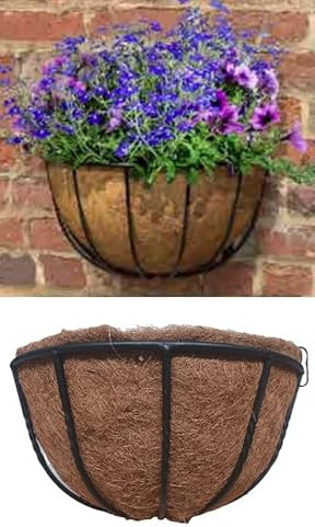Garden Haven GH® Black Heavy Duty Wrought Iron Forge Cotswold 16 Inch 40cm Wall Basket Planter Manger Powder Coated finish Complete with Coco Liner