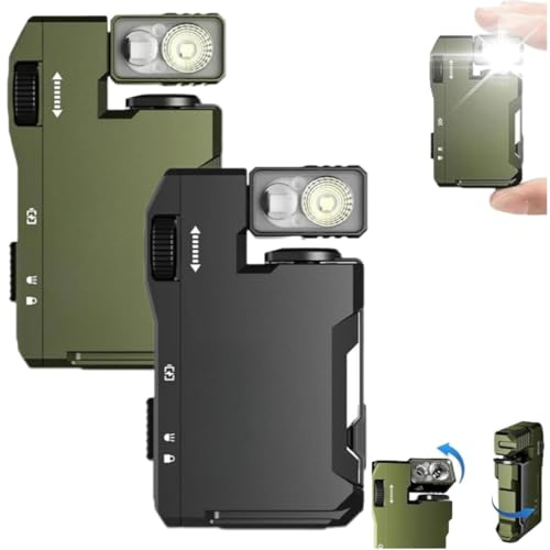 Priormer Lot de 2 mini lampes de poche EDC G5 400 lumens, super lumineuses, 3 modes d'éclairage EDC, rotation à 180 °, double lumière IP68, étanche, magnétique pour extérieur