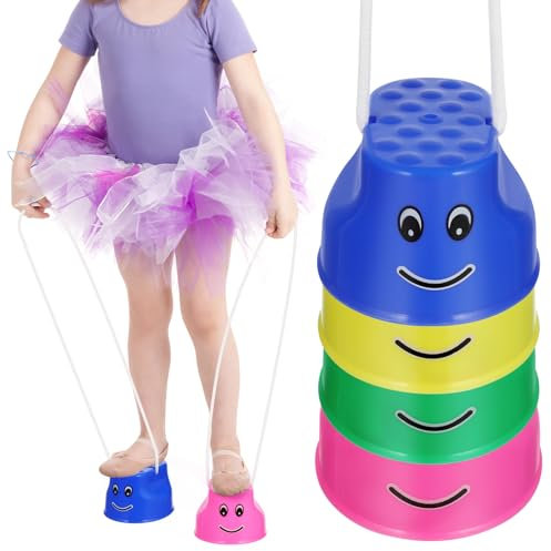 Angoily Topfstelzen Kinder: 4 Stücke Stelzen Kinder Stelzen Spielzeug Kunststoff Balancierstelzen Balance Training Sensorisches Training Spiel, Platzsparend Stapelbar, Gemischte Farben