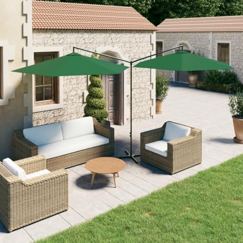 Générique Parasol de Jardin Double avec mât en Acier Vert 600 cm,Parasols & voiles d'ombrage,15.75KG-312562