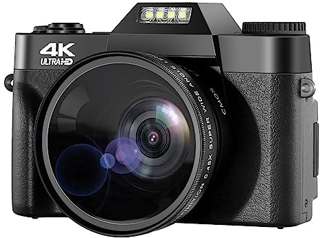 ZGJIAJU Appareil Photo numérique 4K Caméra 48MP Caméra Vlogging 60FPS Mise au Point Automatique 16X Zoom Caméra vidéo Caméscope Caméra d'enregistrement(NoWideanglelens WiFi)