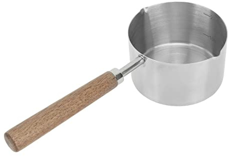 Ejoyous Pequeño Cazo de Leche Inducción 200ml, Cacerola de Leche Acero Inoxidable, Cazo Portátil para Derretir Mantequilla, Cazo de, Mini Sartén para con Mango de Madera, para Leche,