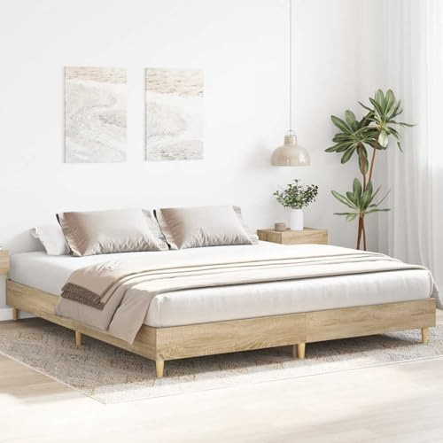 Gecheer Bedstead, Bed Frames, Bed Base Sonoma Oak Low Floor Bed Frame with Plywood Slats - Engineered Wood - 203 x 163 x 25 cm - Ideal for Children's Rooms Model3329032