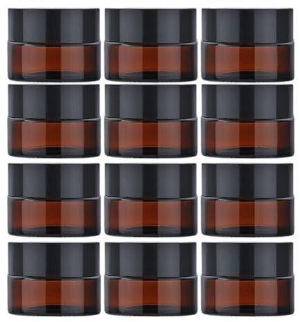 Boîtes Vides en Verre Ambré, 12 pièces, Petite Contenants Cosmétiques, Contenant Voyage, Mini Pots D'échantillons de Voyage Ronds Vides, Bonne Étanchéité et Protection, Léger et Portable, 5g