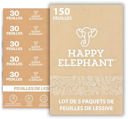 Feuilles Lessive Ecologique Ultra-Concentrée - Feuille Lessive Sans Plastique et Sans Parfum - Machine à Laver & Main - Format Compact Idéal en Voyage - Happy Elephant (5)