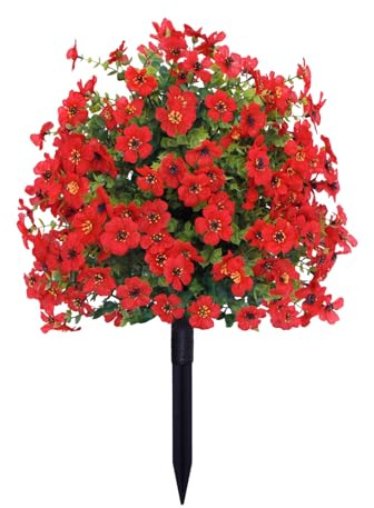 Biplut Estaca de flores artificiales de 22 pulgadas, decoración al aire libre, flor violeta con estaca, resistente a los rayos UV, estacas de jardín para patio y césped, estaca de flores de plástico