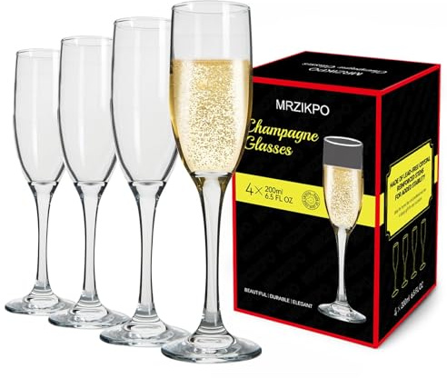 MRZIKPO Champagnergläser (4 Stück), klassische Form, mundgeblasen, elegant, einzigartiges Geschenk für lange Stiel, Weingläser für Hochzeit, Geburtstag, ideal für Weinprobe, den täglichen Gebrauch