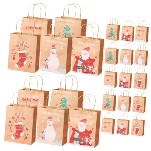 SEWOART 25 Stück Weihnachtstüten aus Papier mit Henkel Kleine Papiertüten für Gastgeschenke Weihnachtsgeschenktüten mit Weihnachtsmotiven Sichere Papiertragetaschen für Weihnachtsfeier