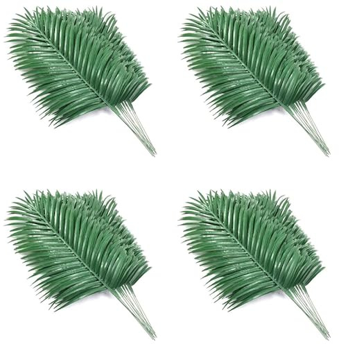 Janasiba 48 unidades de hojas de palma artificiales, hojas de palma de imitación, hojas tropicales grandes de , plantas para fiestas hawaianas