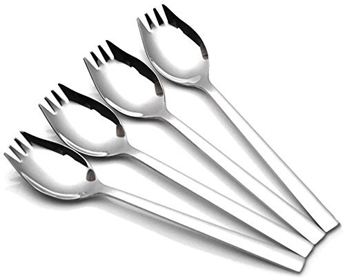 4-Pack Long manche Certifié Sporks en acier inoxydable 18/10 poli avec Salade de bol pour pâtes Spaghetti soupe viande, Ménage Utilisation quotidienne, extérieur Couverts