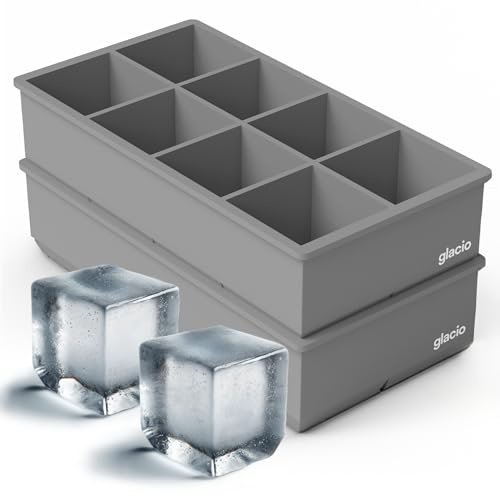 Ice Cube Molds – 2-Pack Silicone Trays for 8 Large Square Cubes – Slow-Melt Ice for Whiskey, Cocktails, Coffee & More