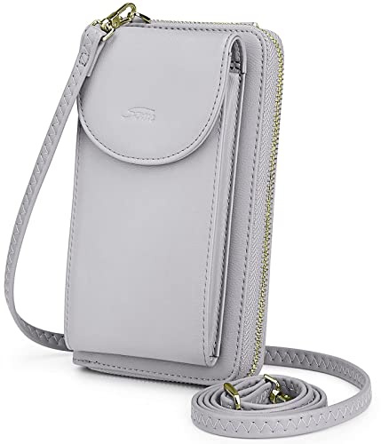 S-ZONE PU Leather RFID Blocking Crossbody Cell Phone Bag for 6.7 Inch Cellphone Women Leather RFID Blocking Wallet Purses with Credit Card Slots