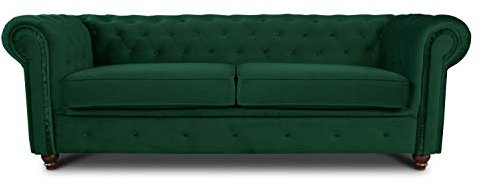 Sofa Chesterfield Asti 3-Sitzer, Couch 3-er, Glamour Design, Couchgarnitur, Sofagarnitur, Holzfüße, Polstersofa - Wohnzimmer, Velours (Dunkelgrün (Velvet 78))