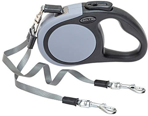 KOOLTAIL Doppelte, einziehbare Hundeleine – robuste Hundeleine mit Doppelköpfen, 5 m, ausziehbare Hundeleine für kleine und mittelgroße Hunde, Spaziergänge, 2 Hunde bis zu 50 kg
