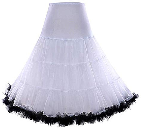 Boolavard 50's Petticoat Underskirt Retro Vintage Swing 1950's Rockabilly White, Black 14 Colours (S-M, White With Black Frill)