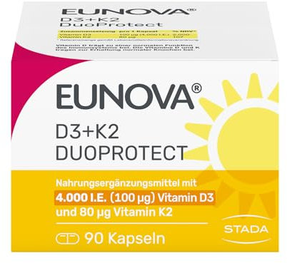 EUNOVA DuoProtect D3 + K2 4000 I.E. - Nahrungsergänzungsmittel für gesunde Knochen - 1 x 90 Kapseln